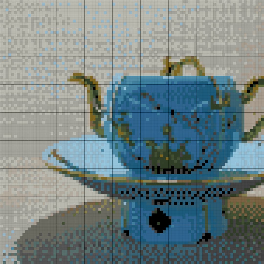 Blue Enamel Kettle cross-stitch pattern
