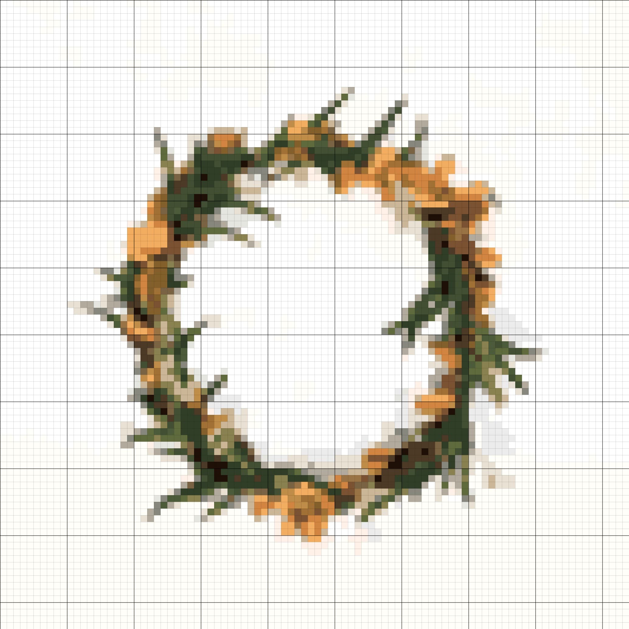 A black cat cross-stitch chart before and after a few planned backstitch lines around the eye, whiskers, and ear.